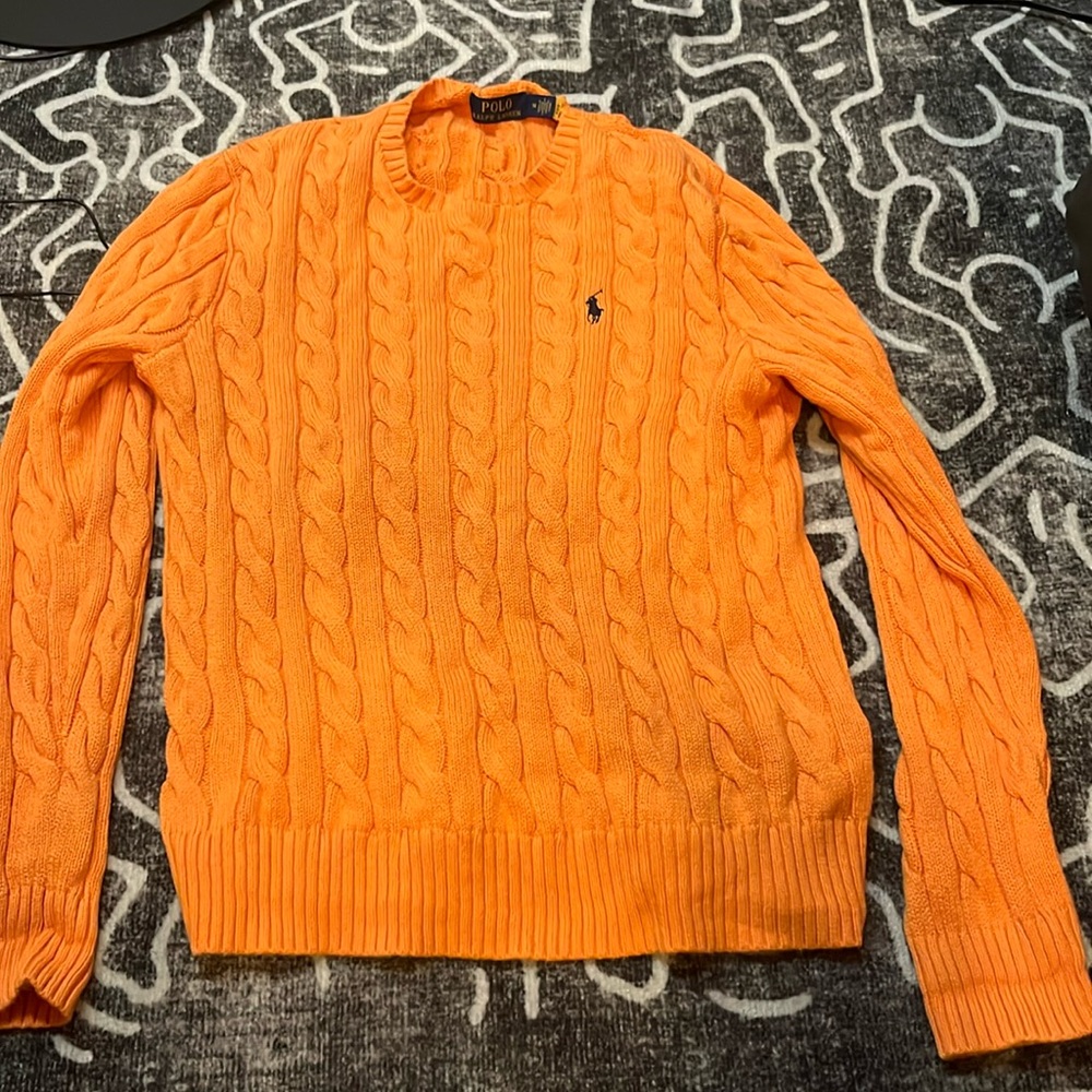 Polo cable knit sweater. Size M , orange